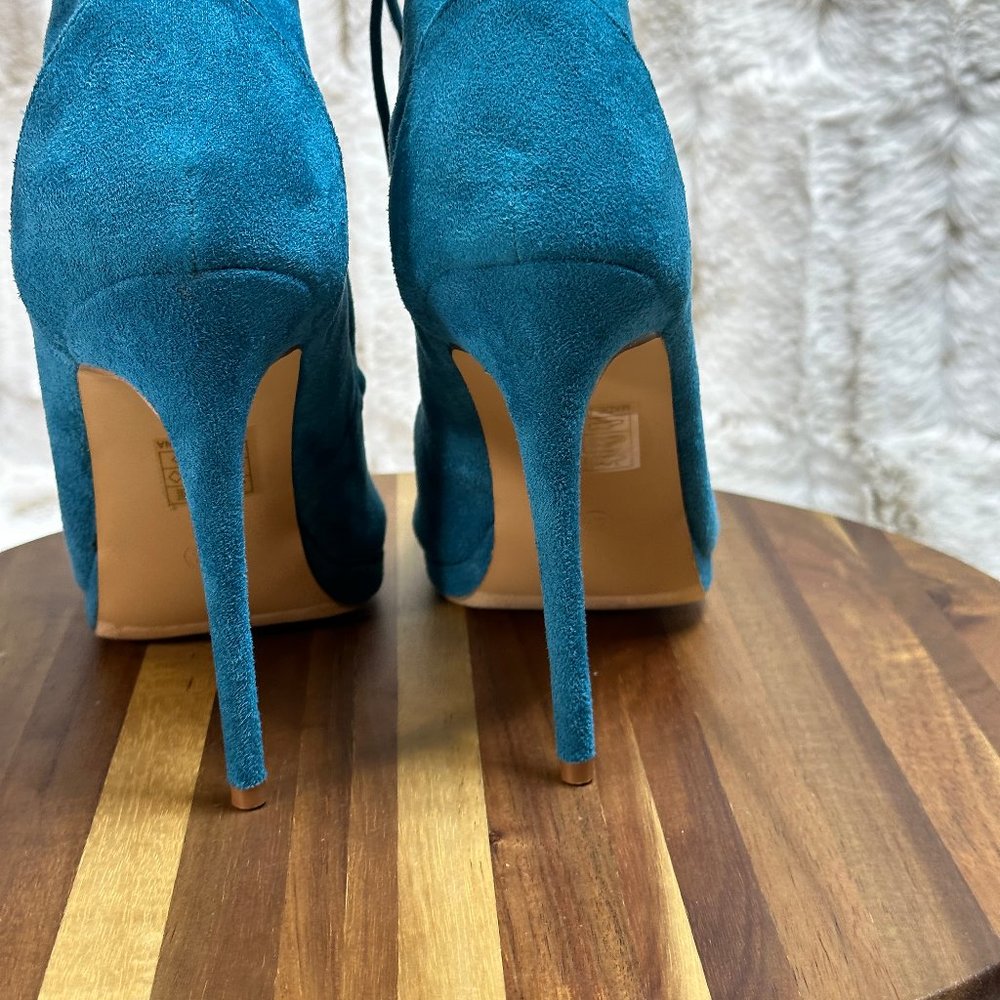 * So Me Teal Lace Up High Heel Ankle Boots - Picture 8 of 9